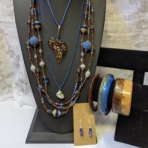 Blue Beaded Jewelry Bundle